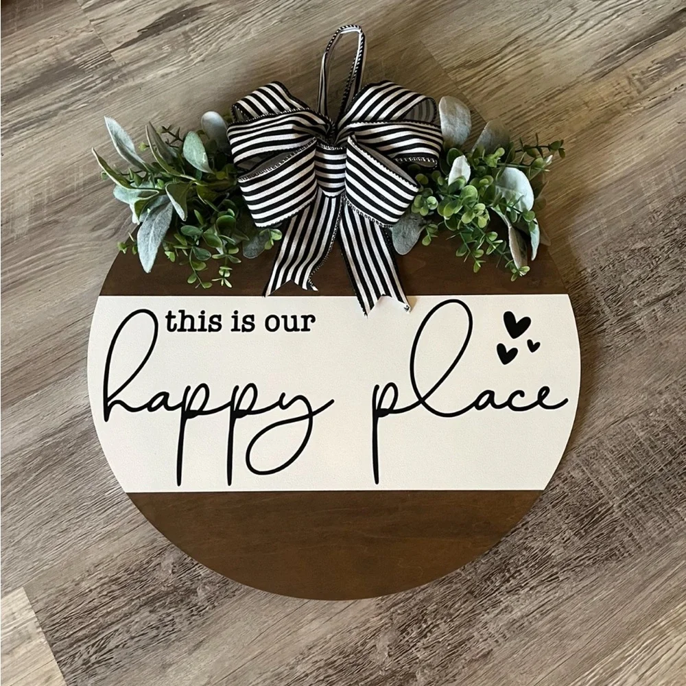 Wreathe Round : 'This Is Our Happy Place' Wall Decor - Black & White